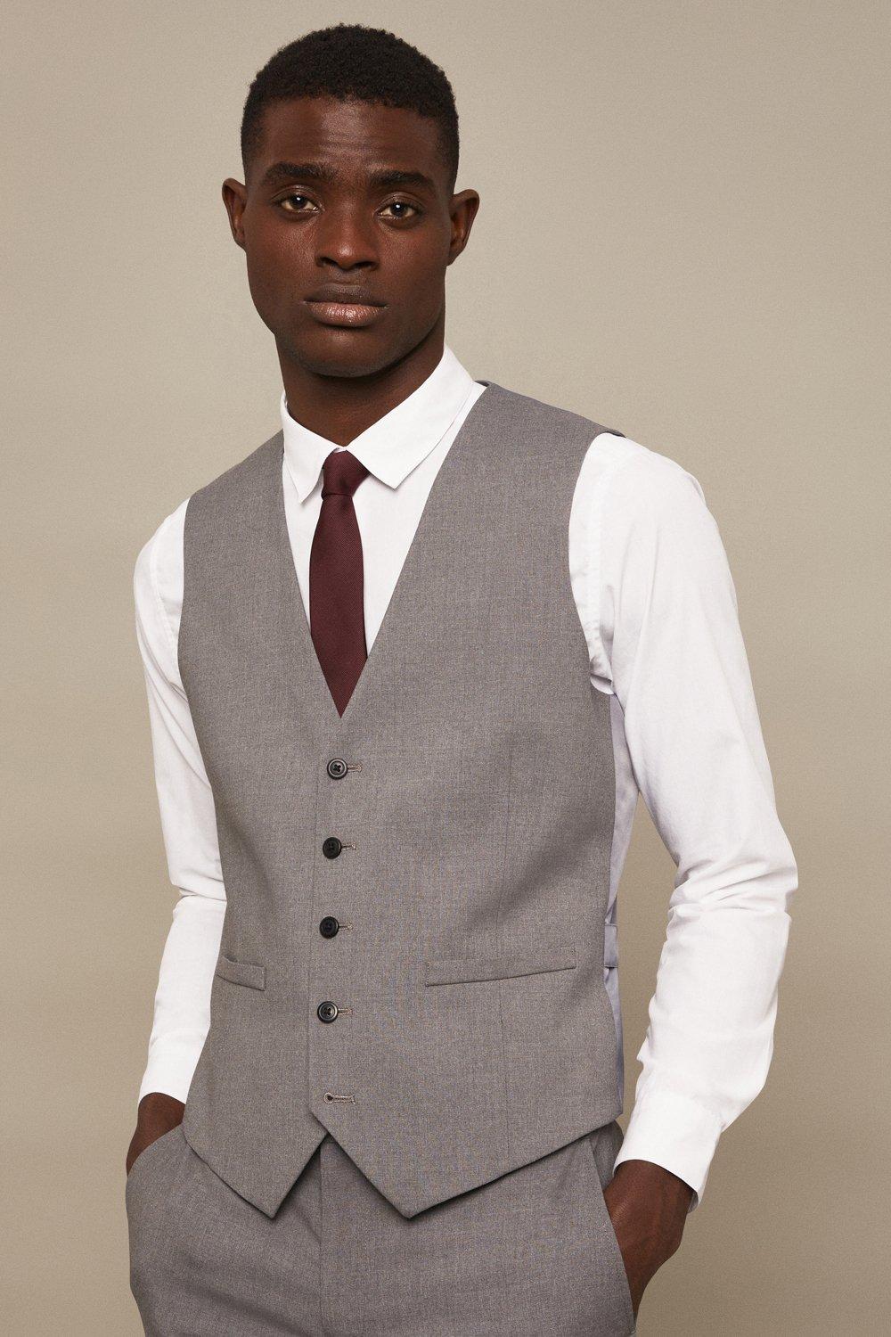 Mens Tailored Fit Light Grey Essential Suit Waistcoat