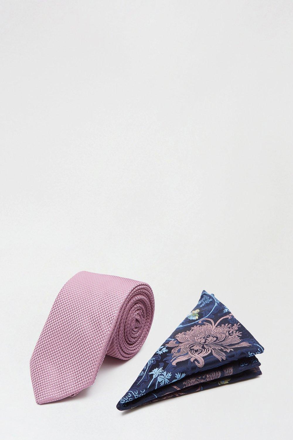 Mens Pink Tie And Floral Pocket Set