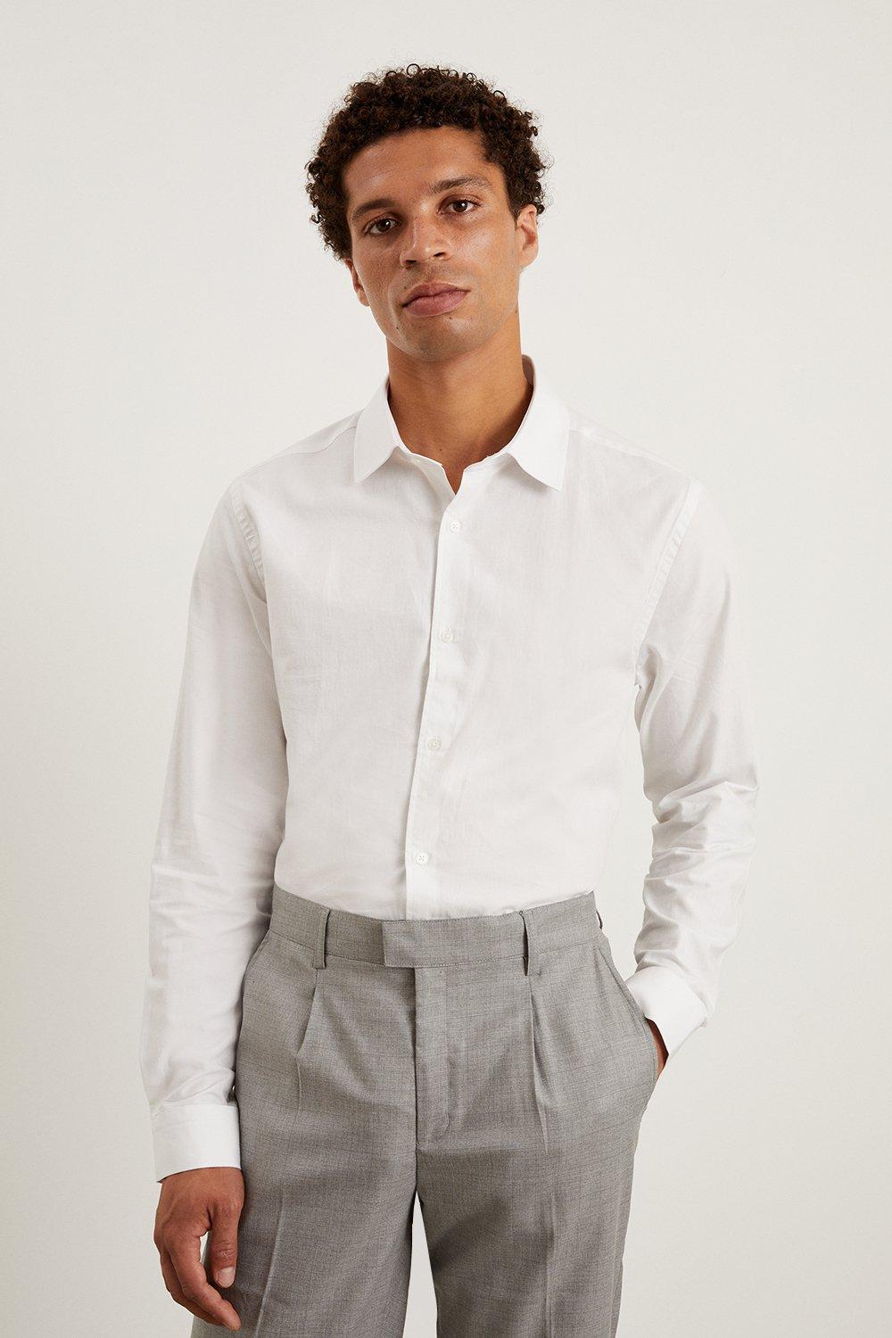 Mens White Tailored Fit Pure Cotton Twill Shirt
