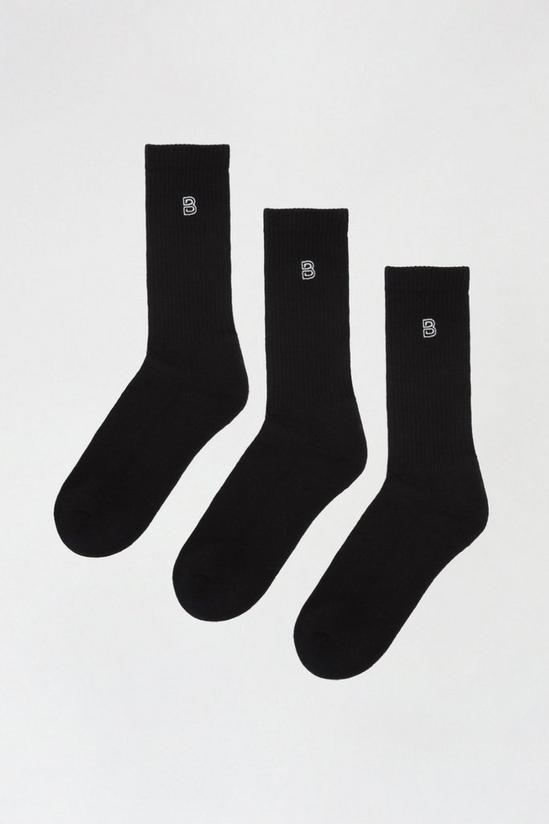 Burton 3 Pack Black Embroidered B Logo Crew Socks 1