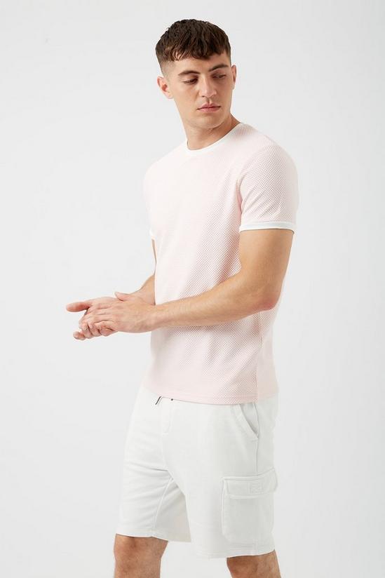 Burton Pink And Ecru Textured Ringer T-shirt 1