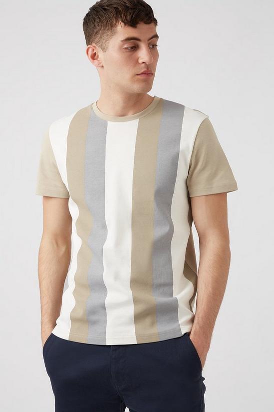 Burton Ecru Beige Grey Vertical Stripe T-shirt 2