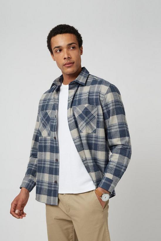 Burton Relaxed Fit Navy Check Overshirt 1