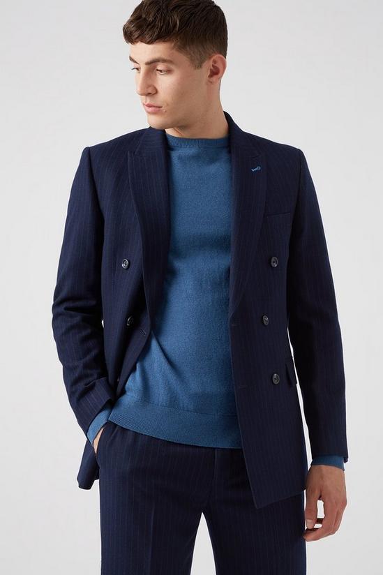 Burton Navy Pinstripe Slim Fit Suit Jacket 1