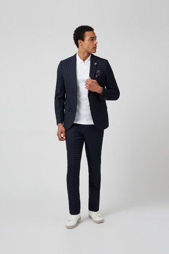 Burton Navy Gingham Check Slim Fit Suit Trouser 1