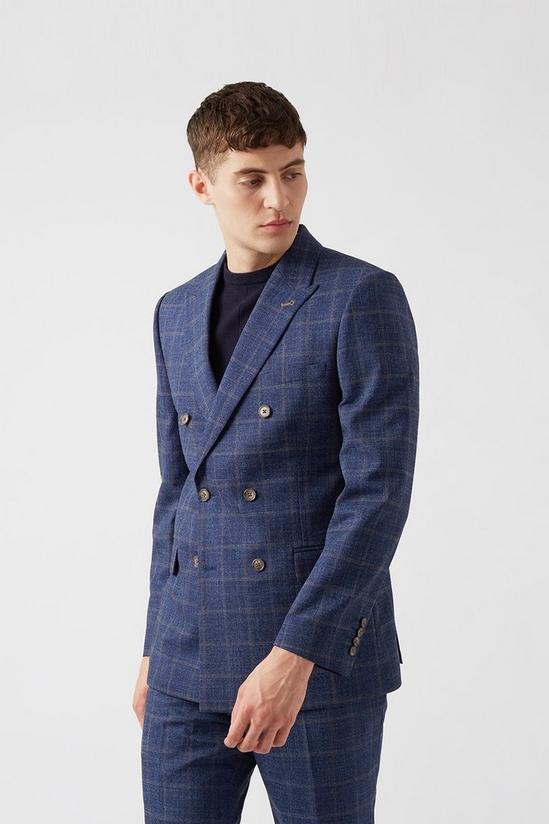 Burton Navy Highlight Check Slim Fit Suit Jacket 2