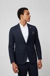 Burton Navy Gingham Check Slim Fit Suit Jacket thumbnail 1
