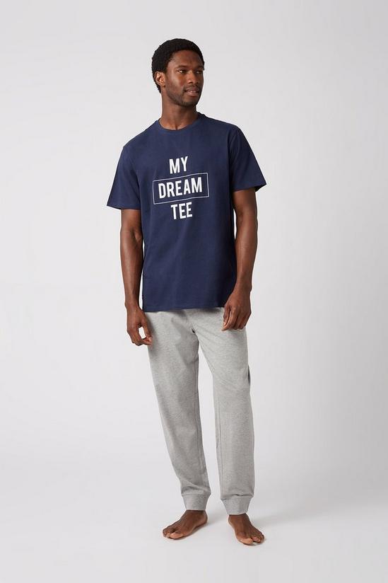 Burton Navy Slogan Printed T-Shirt & Grey Joggers Sleepwear Set 2