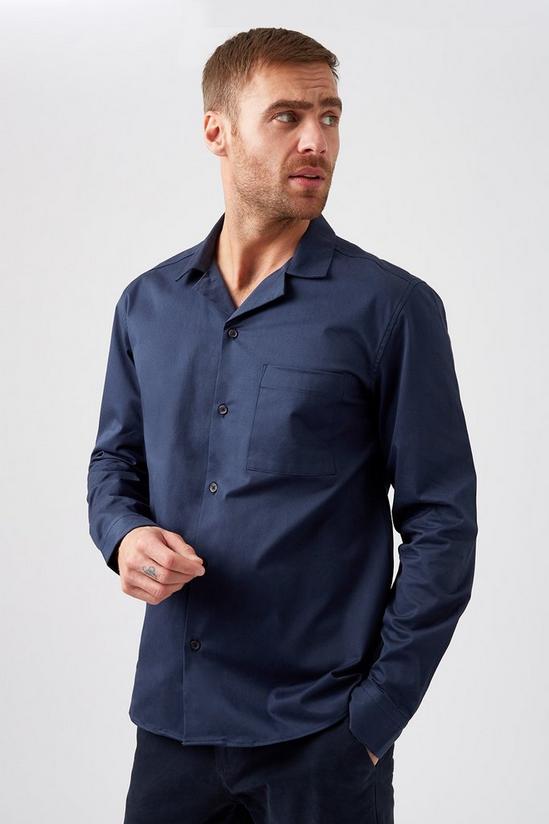Burton Long Sleeve Navy Revere Collar Shirt 1
