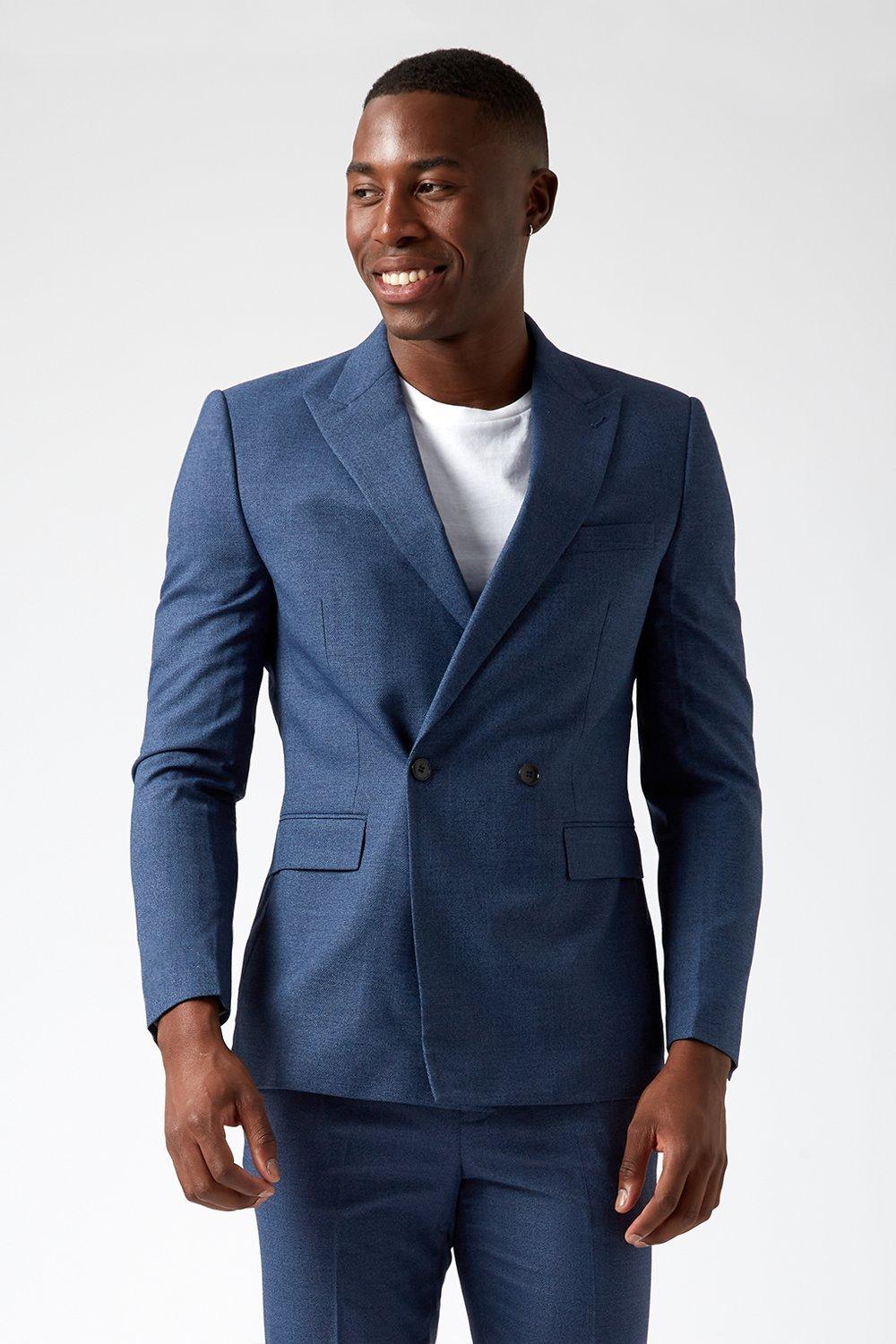 Mens Slim Fit Blue Semi Plain Suit Jacket