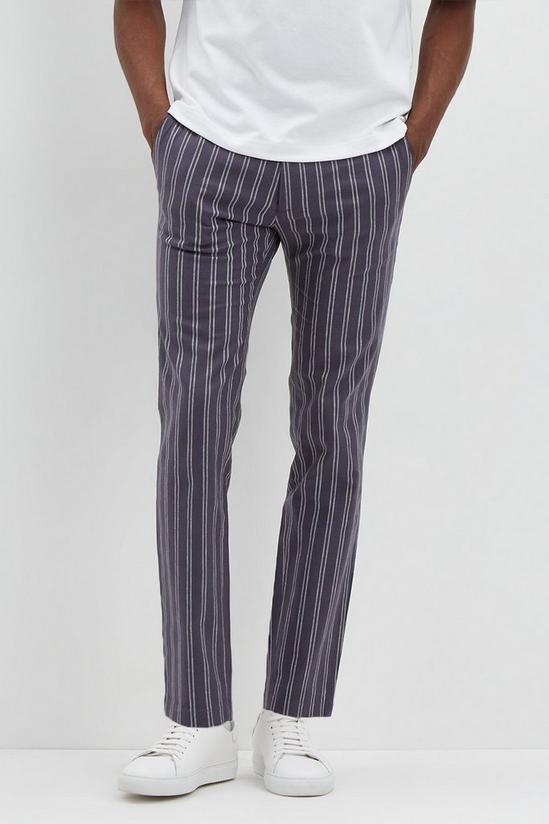 Burton Skinny Fit Navy Striped Oxford Trouser 1