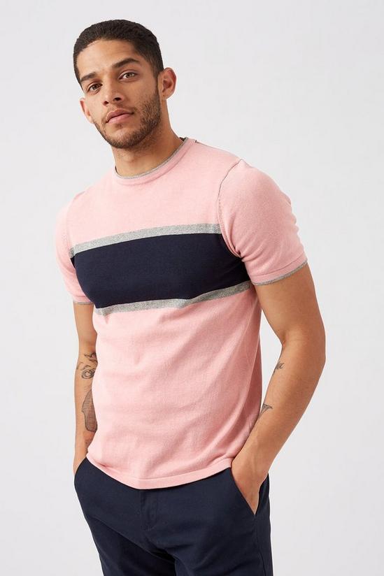 Burton Pink Shortsleeve Chest Stripe Knitted Tshirt 1