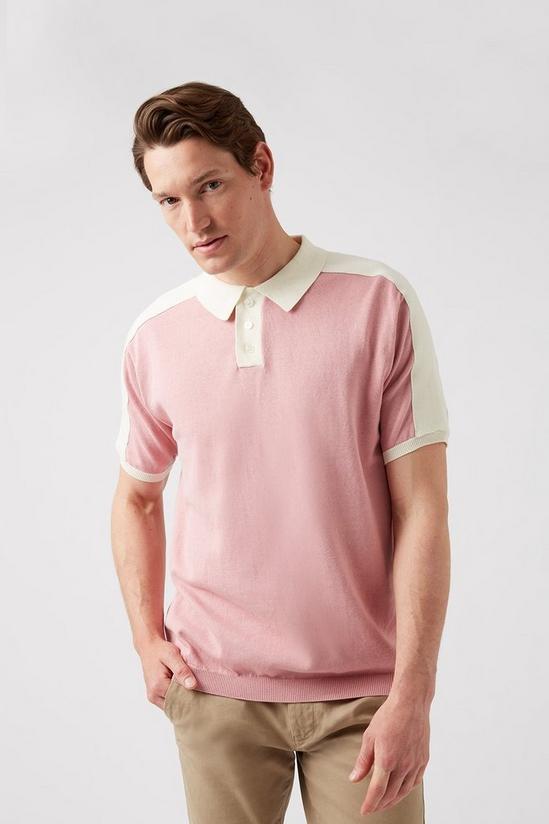 Burton Pink Relaxed Fit Overarm Stripe Knitted Polo 1
