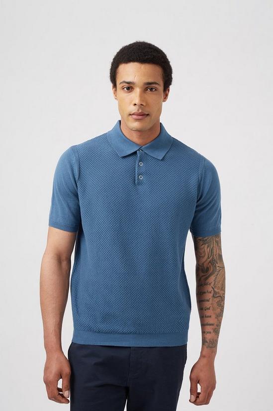 Burton Mid Blue Shortsleeve Textured Knitted Polo 1