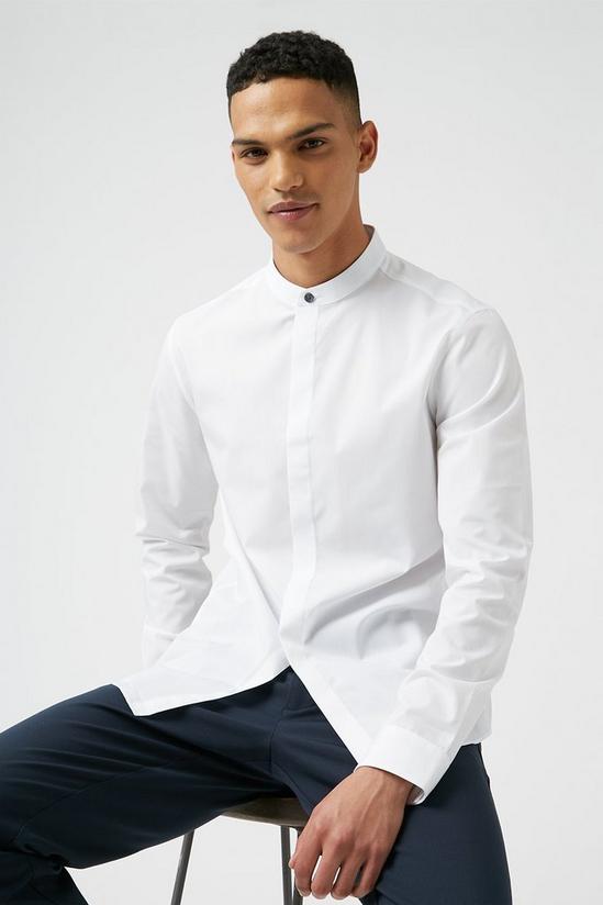 Burton White Concealed Placket Shirt With Grandad Collar 1