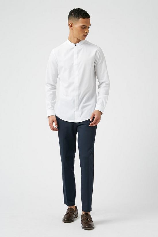 Burton White Concealed Placket Shirt With Grandad Collar 2