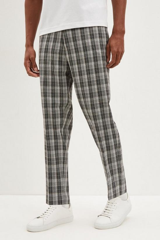 Burton Tapered Fit Cropped Grey Check Smart Trousers 1