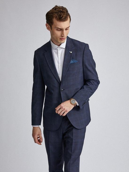 Burton Tailored Fit Navy Tonal Check Suit Jacket 1