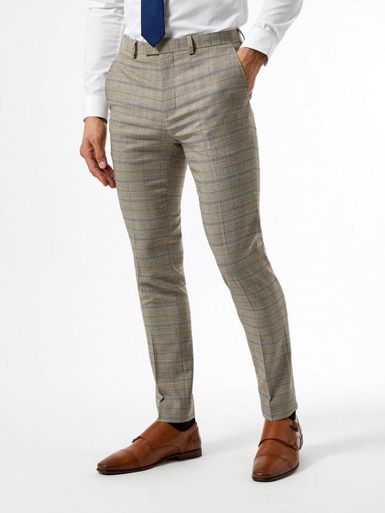 Burton Skinny Fit Neutral Navy Check Suit Trousers 1