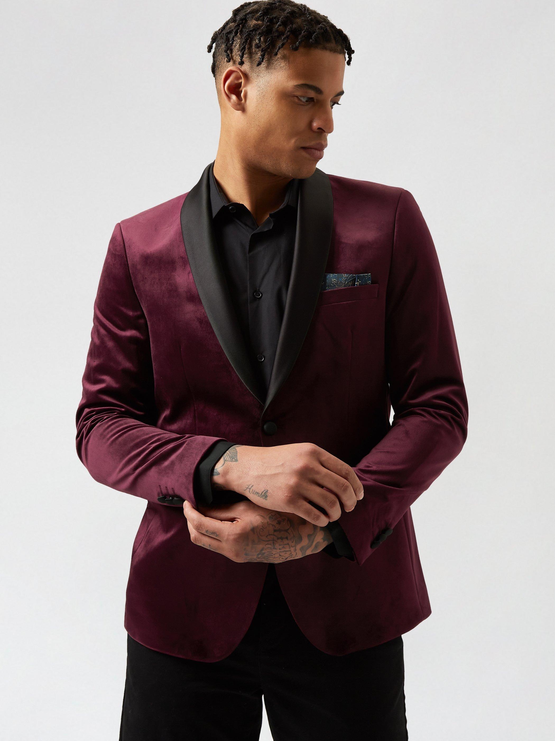 Maroon velvet suit jacket hot sale