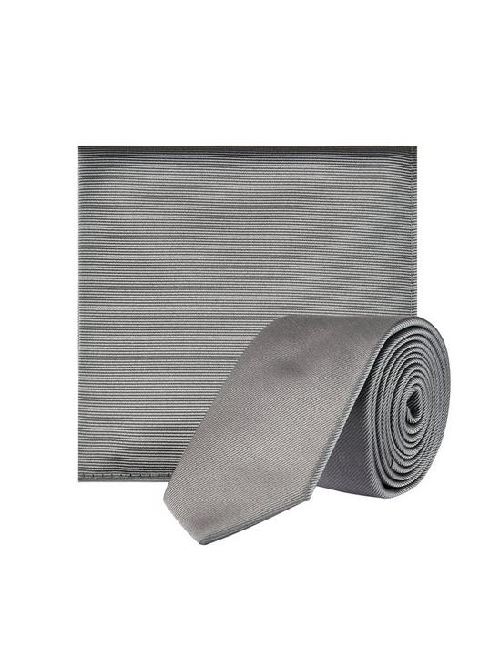 Burton Grey Tie and Matching Pocket Square Set 1