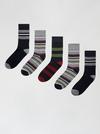 Burton 5 Pack Multi Colour Rugby Stripe Print Socks thumbnail 1