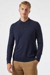 Burton Navy Knitted Polo Neck Jumper with Cotton thumbnail 1
