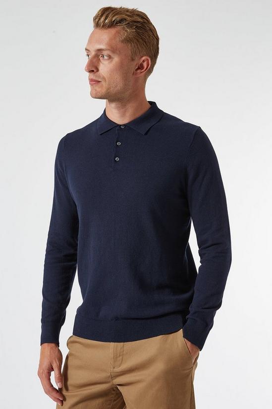 Burton Navy Knitted Polo Neck Jumper with Cotton 3