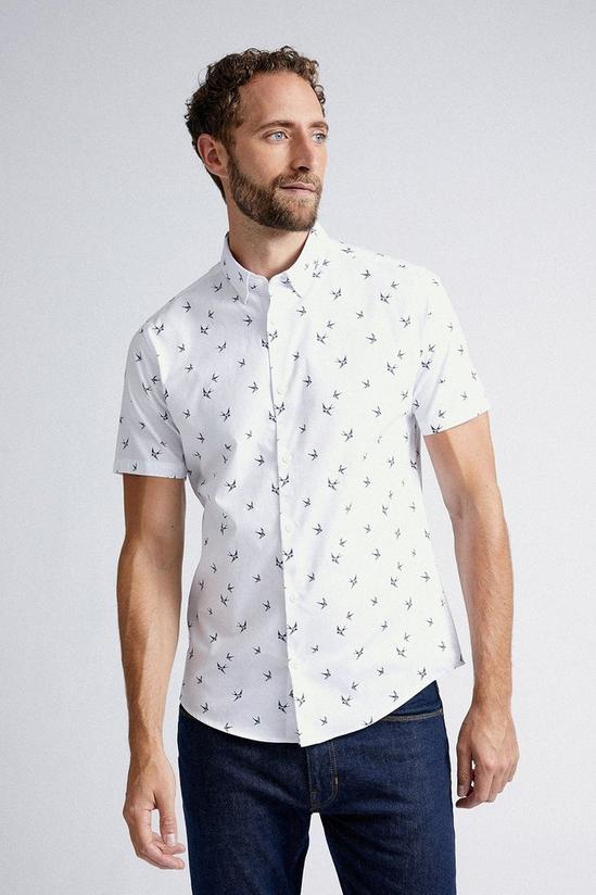 Burton White Slim Fit Short Sleeve Bird Print Shirt 1