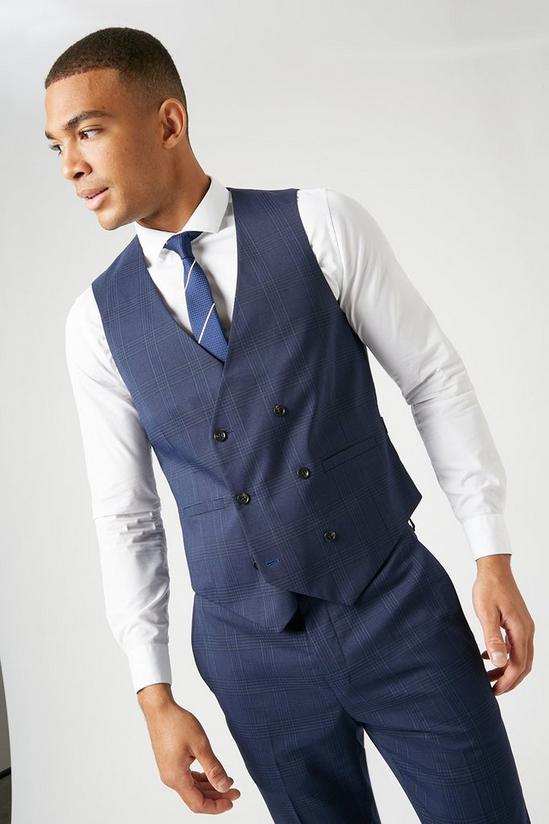 Burton Skinny Fit Navy Highlight Check Suit Waistcoat 4