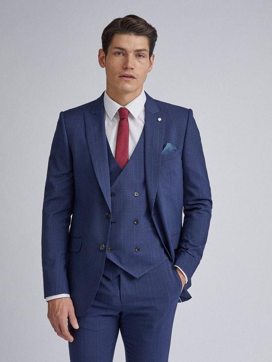 Burton Skinny Fit Navy Highlight Check Suit Waistcoat 5
