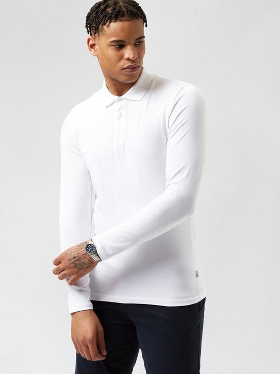 Burton White Long Sleeved Muscle Fit Polo 2