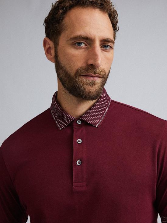 Burton Burgundy Jacquard Collar Polo Shirt 4