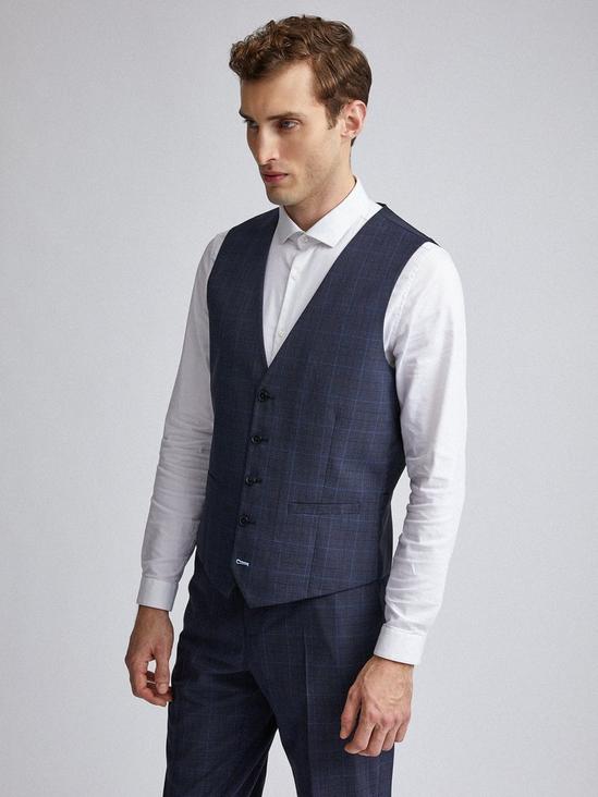 Burton Tailored Fit Navy Tonal Check Suit Waistcoat 1