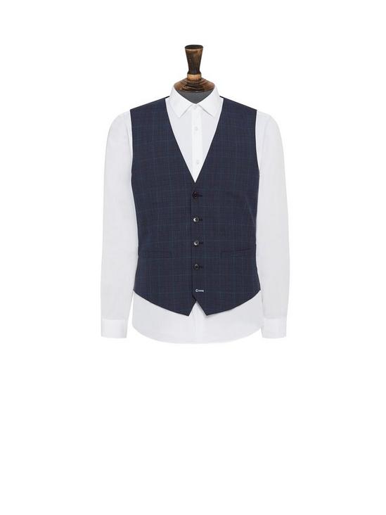 Burton Tailored Fit Navy Tonal Check Suit Waistcoat 2