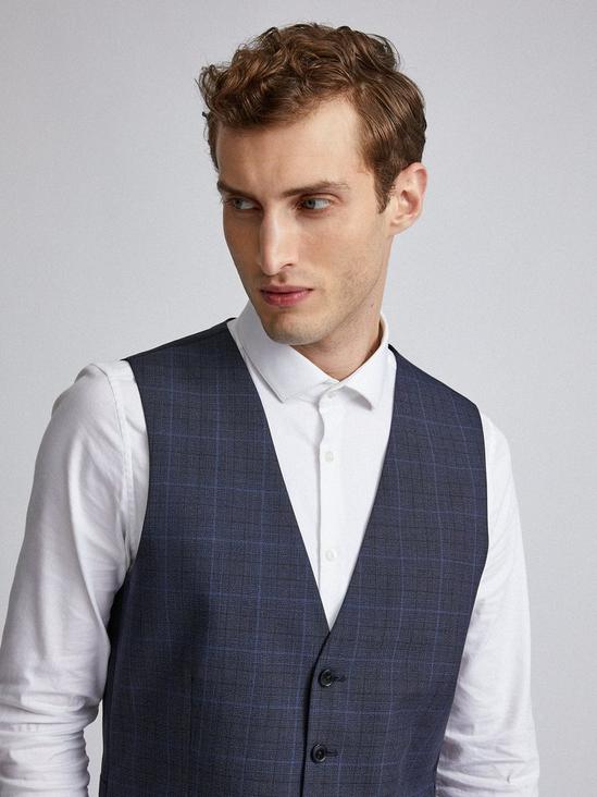 Burton Tailored Fit Navy Tonal Check Suit Waistcoat 5