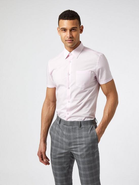 Burton Pink Slim Fit Short Sleeve Easy Iron Shirt 1