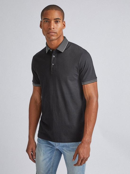 Burton Black Jacquard Collar Polo Shirt 1