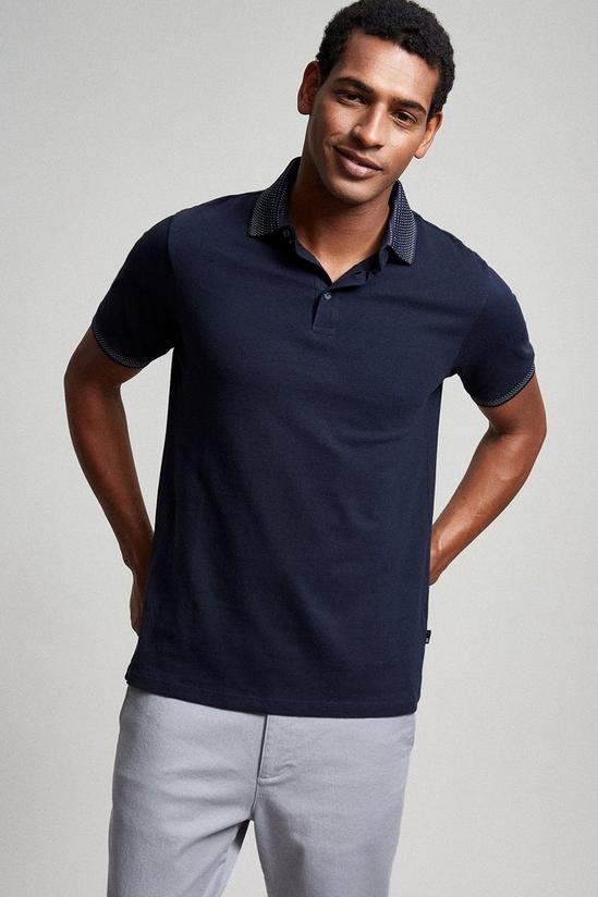 Burton Navy Jacquard Collar Polo Shirt 1