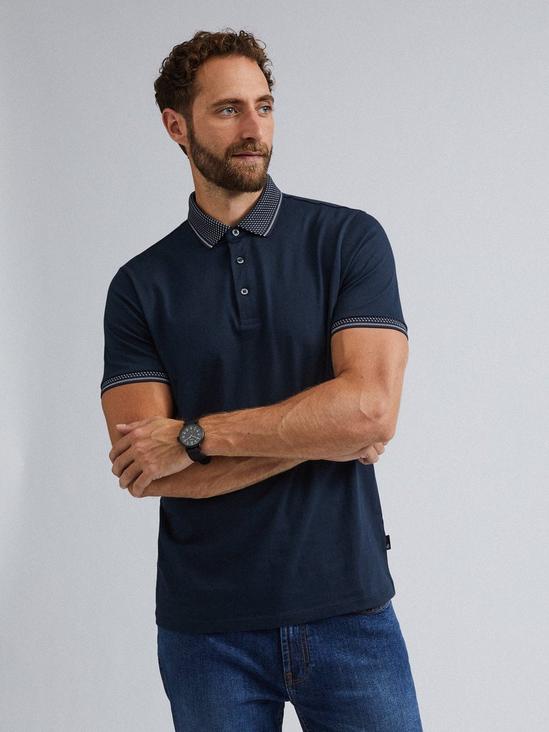 Burton Navy Jacquard Collar Polo Shirt 5