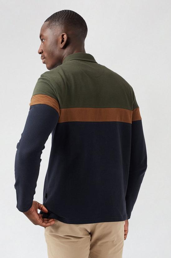 Burton Khaki Cut and Sew Long Sleeved Polo Shirt 3