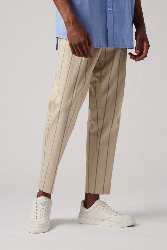 Burton Tapered Fit Stone Brown Stripe Trousers 1