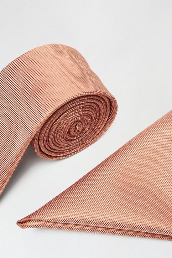 Burton Slim Salmon Pink Textured Tie And Pocket Square Set 2