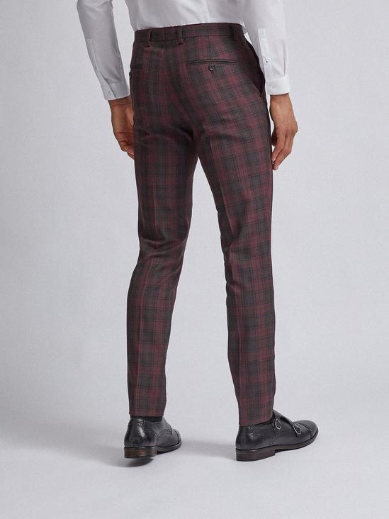 Burton Red and Black Tartan Skinny Fit Suit Trousers 3