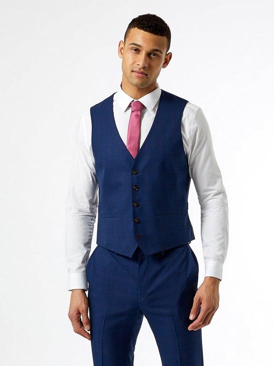 Burton Slim Fit Navy And Red Highlight Check Waistcoat 1
