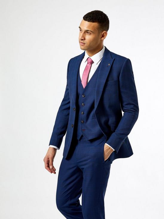 Burton Slim Fit Navy And Red Highlight Check Waistcoat 4