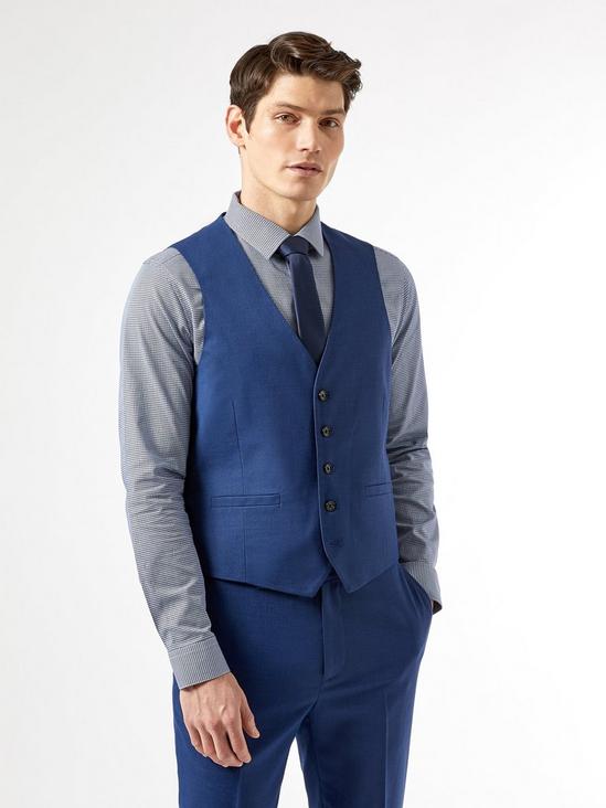 Burton Blue Texture Slub Skinny Fit Suit Waistcoat 1