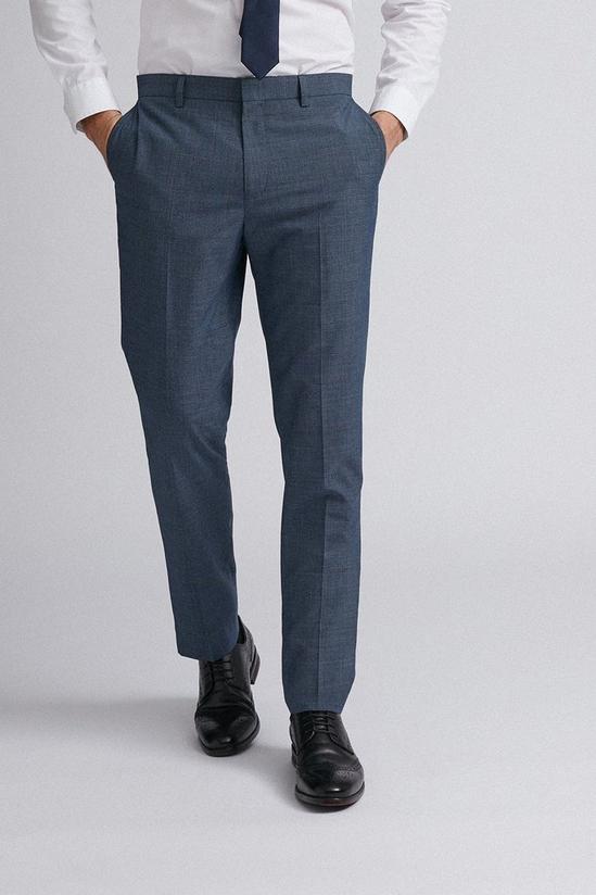 Burton Blue Jaspe Check Slim Fit Suit Trousers 1