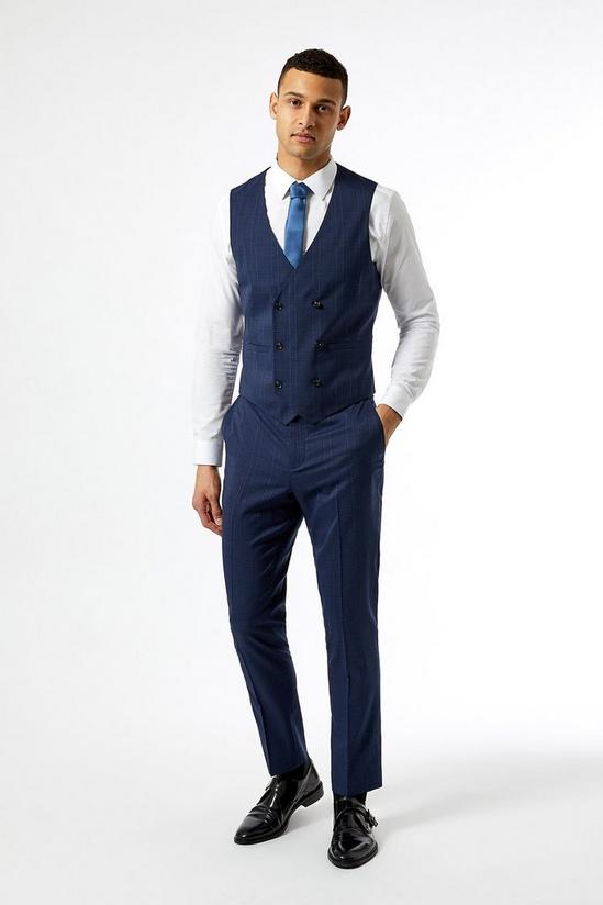 Burton Navy Highlight Check Slim Fit Suit Waistcoat 1