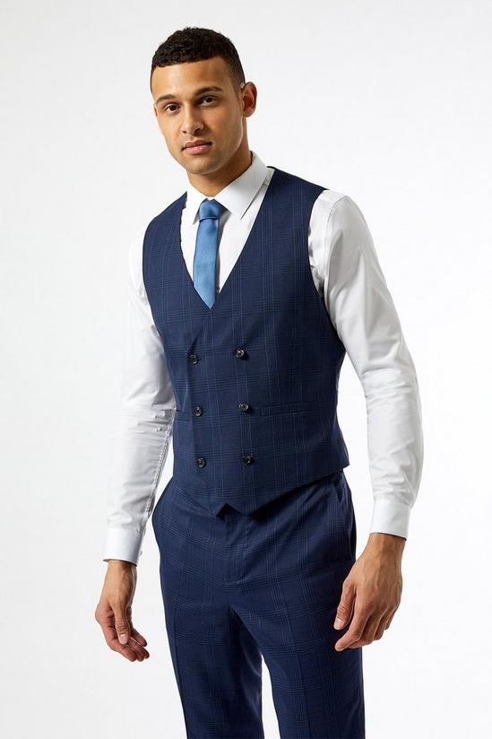 Burton Navy Highlight Check Slim Fit Suit Waistcoat 2